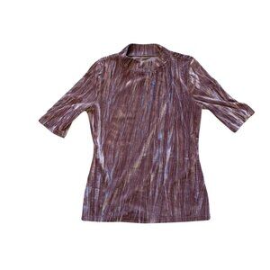 Pilcro Anthropologie XS Crushed Velvet Mock Neck Top Mauve Brown Soft Stretchy